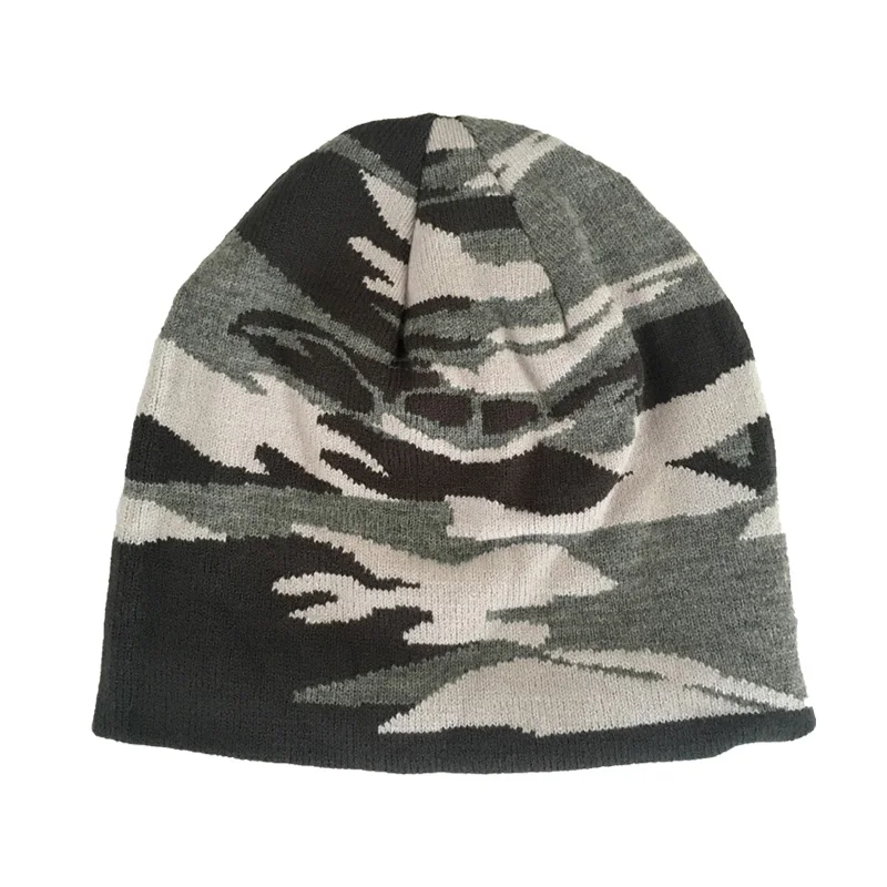 Jacquard Black Wholesale Camo Beanie Hat, Acrylic Green Knit Winter Camouflage Beanie
