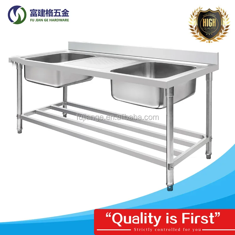 stainless steel sink rack with undershelf  Commercial Toliet Stainless Steel Double Sink 304 Stainless Steel Freestanding