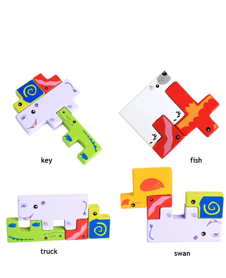 
Wholesale educational 3D wooden creative jigsaw animal building blocks puzzle toy for kids 
