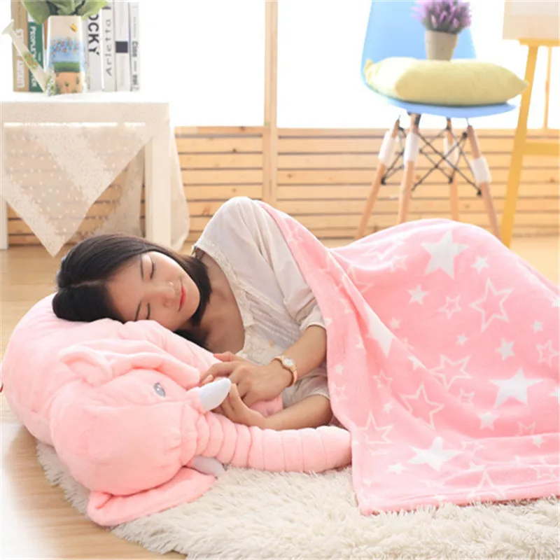 Fashion Lovely Plush Elephant Stuffed PP Cotton Baby Comforting Sleeping Pillow Elephant Blanket Toys