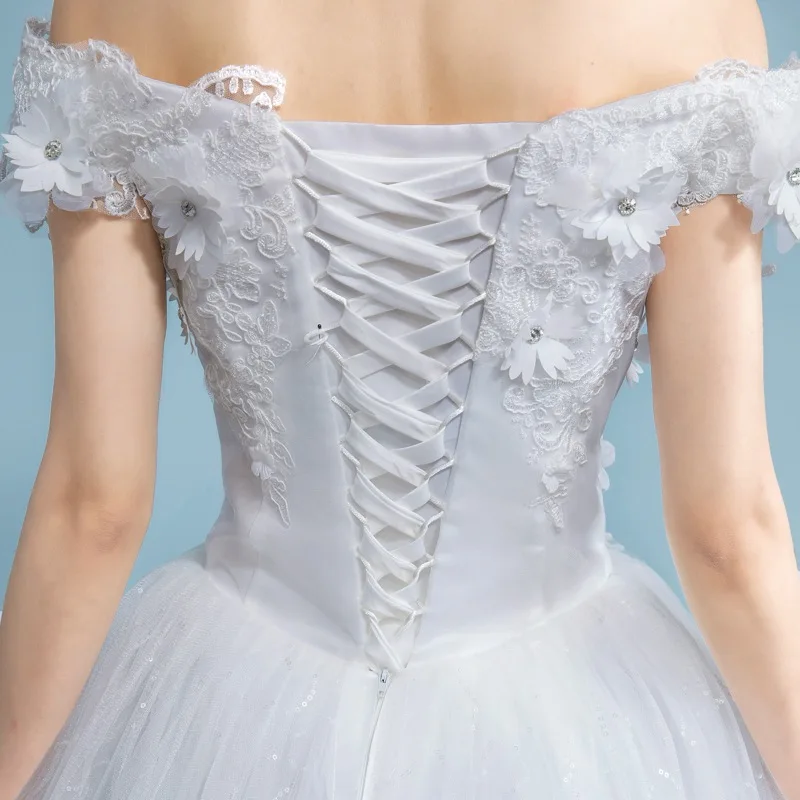
Korean Styles Dress Off Shoulder Flowers shinny ball gown wedding dress for women 