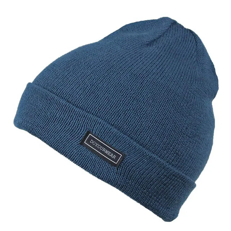 Metal logo merino wool slouch knitted beanie hat