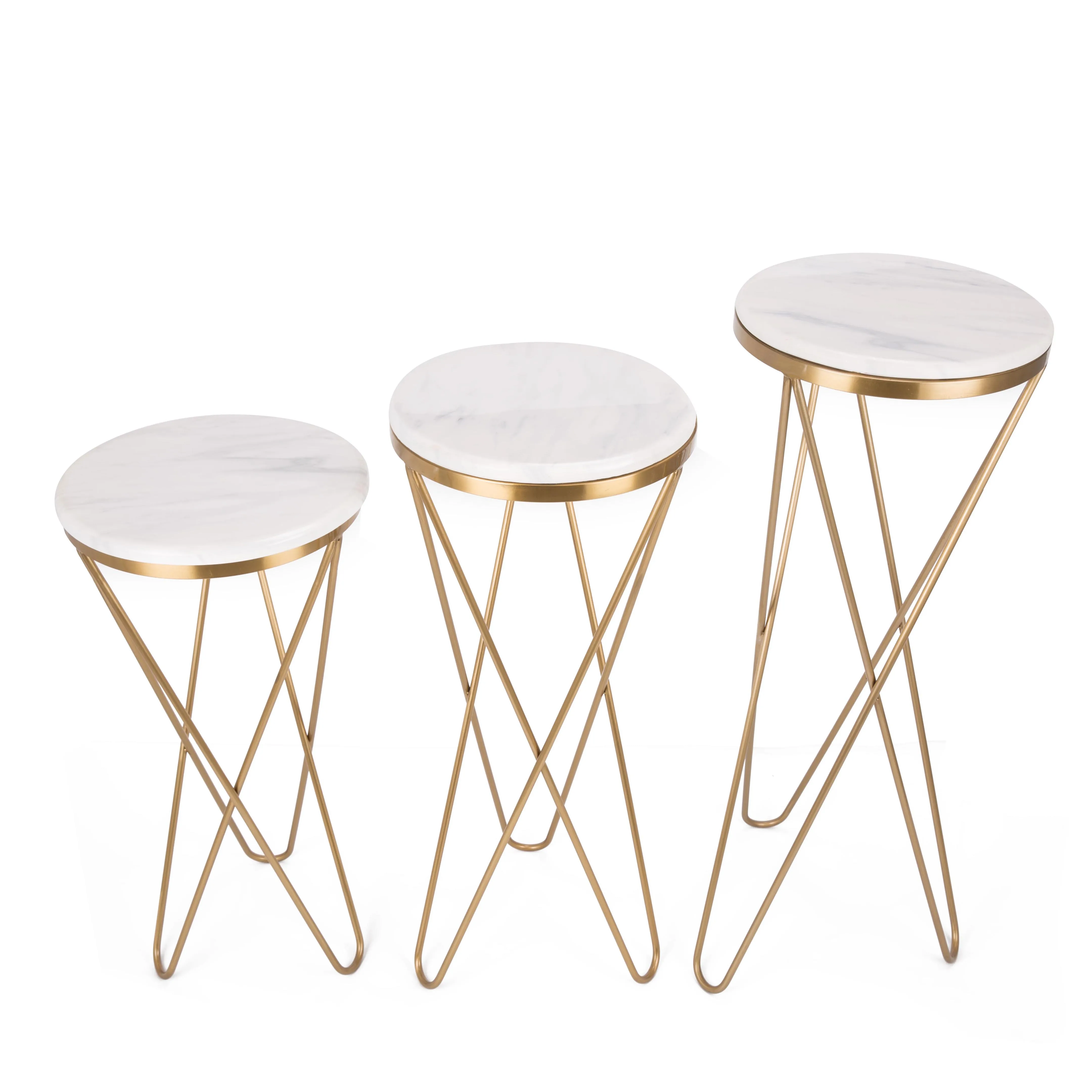 Set of 3pcs Display Stand Golden Plated Decoration Flower Stands with Marble Top Stainless Steel Frame Home Furniture Wedding