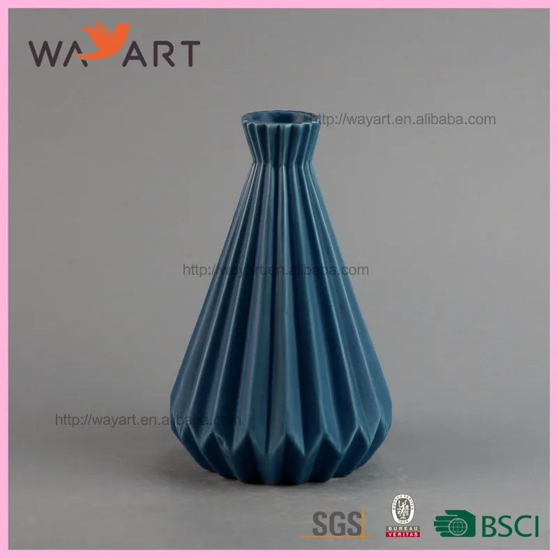Geometrical Design Blue Ceramic Modern Vase For Decoration