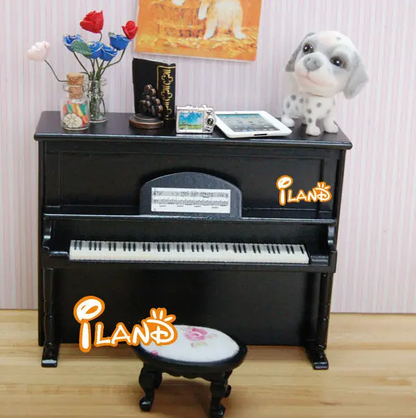 iland miniatures Dolls house miniature music instrument mini piano with stool model black HE005G