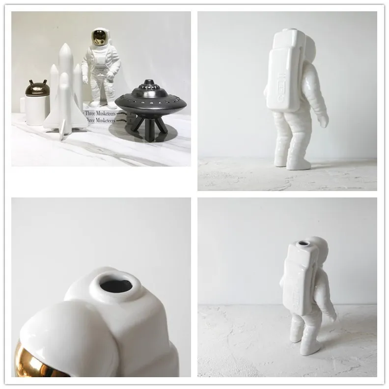 unique design white and gold ceramic flower astronaut  vase for home decor