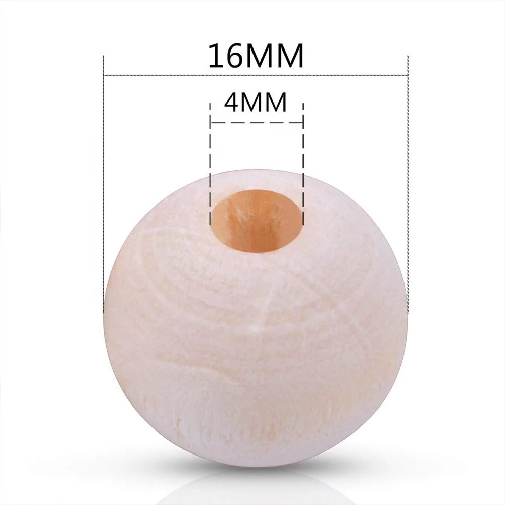 100pcs 16mm Natural Color Round Ball Wood Spacer Beads Jewelry Findings Charms