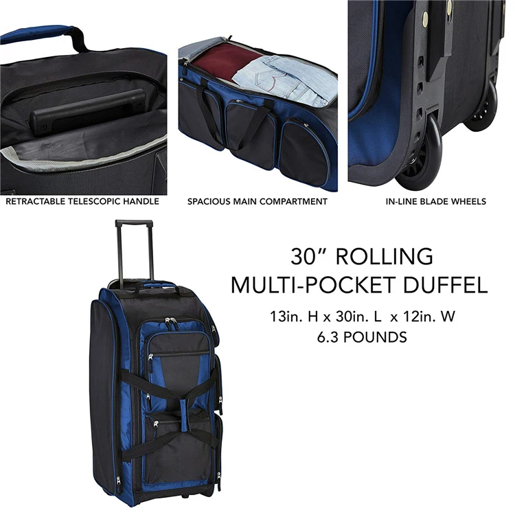 Large u-shaped opening travel suitcase In-line blade wheels trolley luggage bag