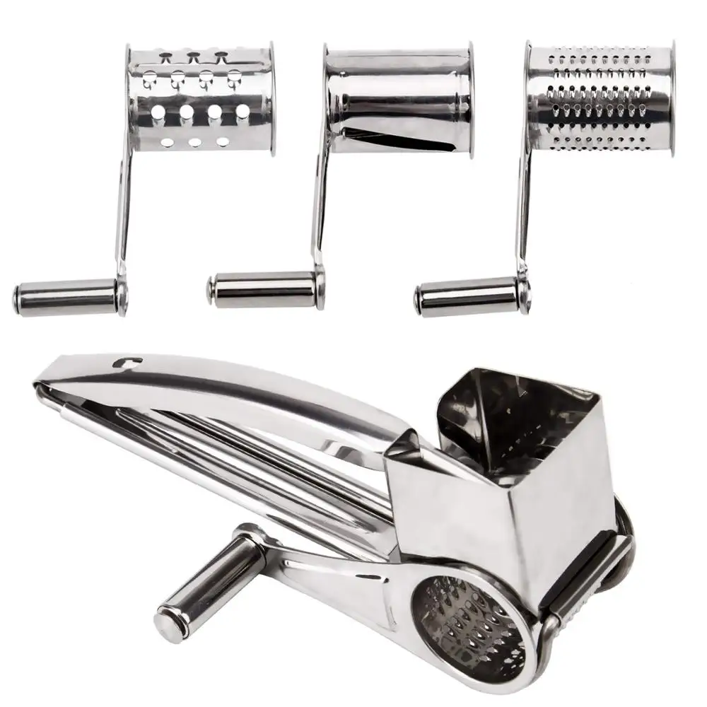 Hot Selling Stainless Steel Cheese Grater Rotary 4pcs Drums Interchanging Cheese Grater Cheese  Drums Slicer