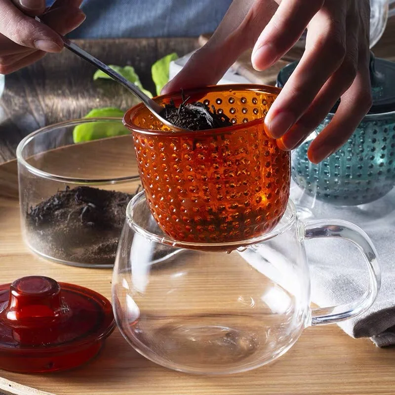 2019 new clear glass tea cup with plastic color infuser