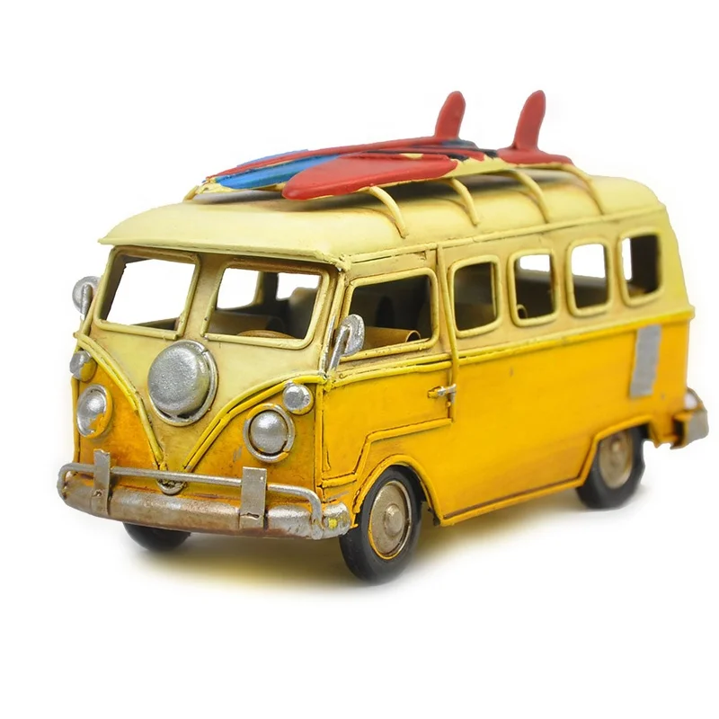 Handmade Metal Crafts European England Vintage Classic Bus Model With Skateboard Gift Home Office Decor