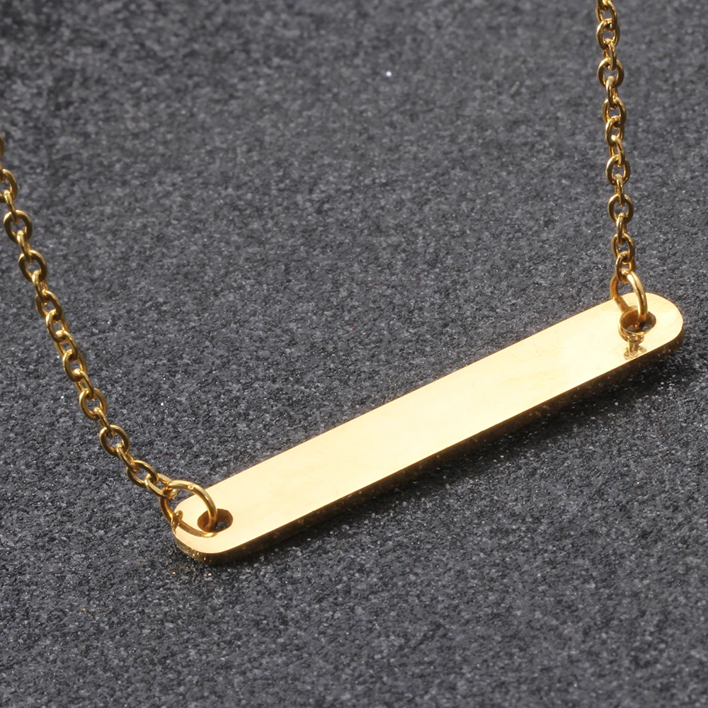 Custom Engeaved Name Necklace Personalized Fashion Stainless Steel Blank Bar Charm Women Chain Silver Pendant Jewelry Necklace
