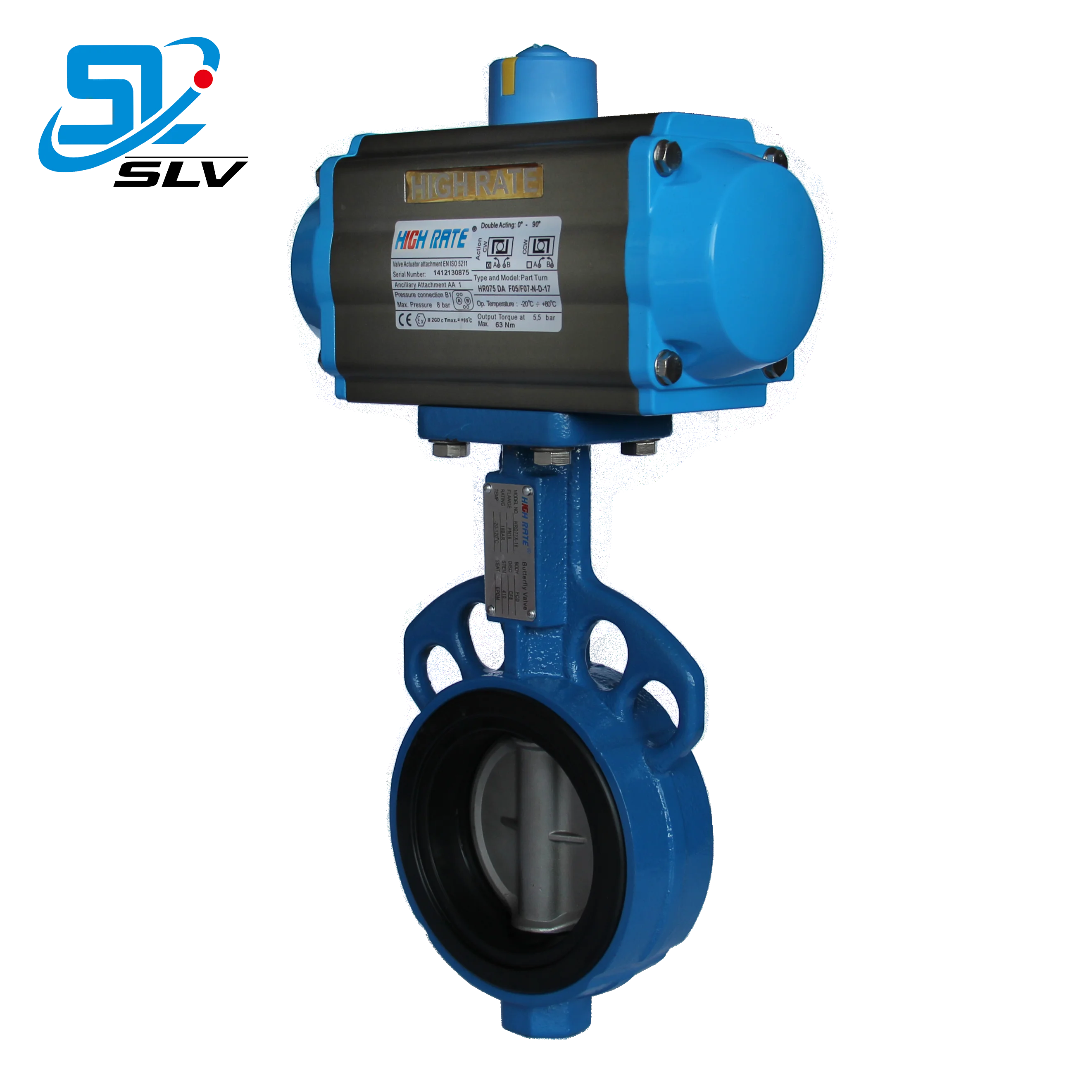 Pneumatic Actuator Cast Iron Body Stainless Steel Disc Wafer Lug Butterfly Valve