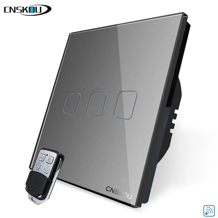 CNSKOU EU Standard 3 Gang 1 Way Mini 220V Light Wireless Remote Control Switch