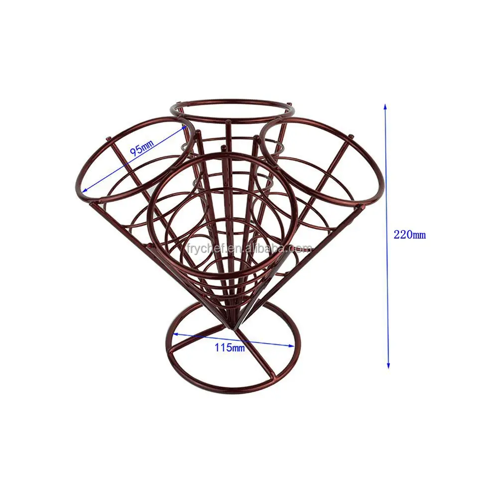 French Fries Serving Holder with 4 Cones,Metal Appetizer Chip Dessert Cone F0066