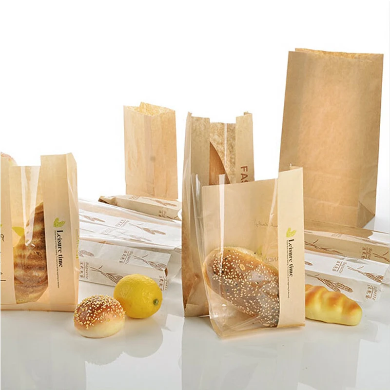 chinese cheap price food grade bakery kraft paper bag for bread packaging bag window