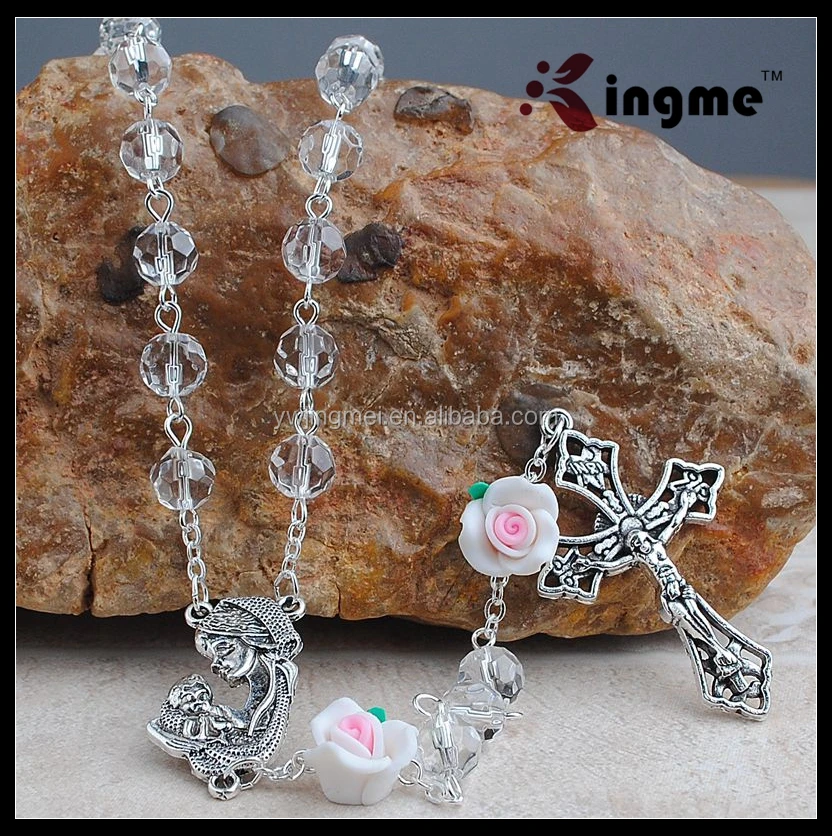 High Quality 8mm Crystal Beads Rosary, Madonna with Child Catholic Rosary