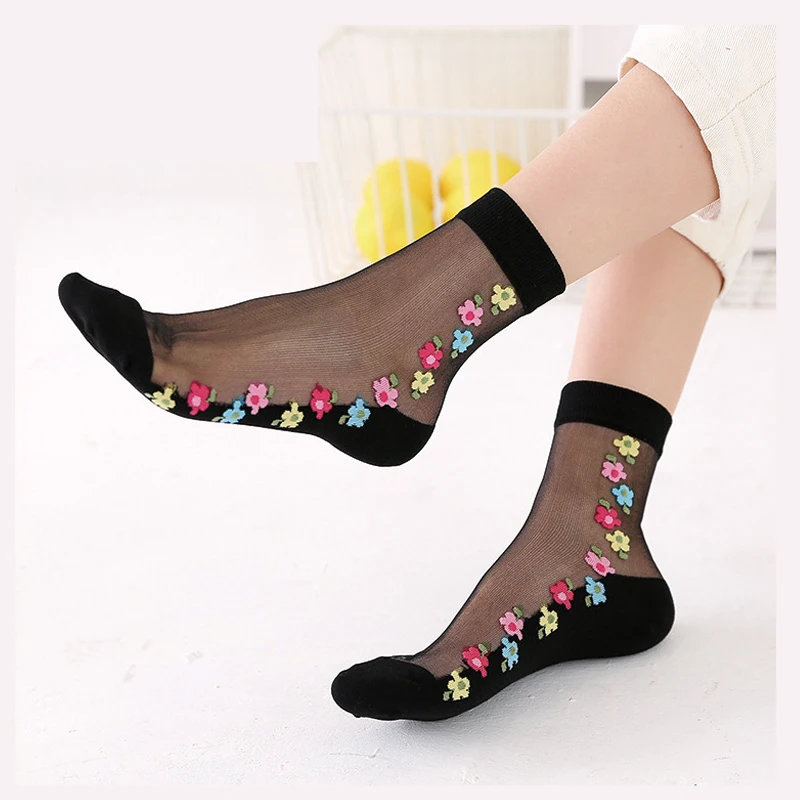 Color customized women nylon crystal silk socks for promotion