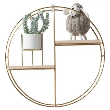 Set of 3 nordic round metal wire wood wall shelf floating shelves set living room furniture decoration