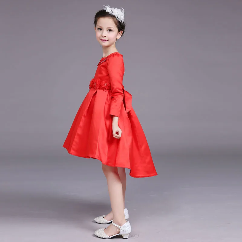 2017 girl party dress children frocks designs red white wedding long sleeve children Princess dress