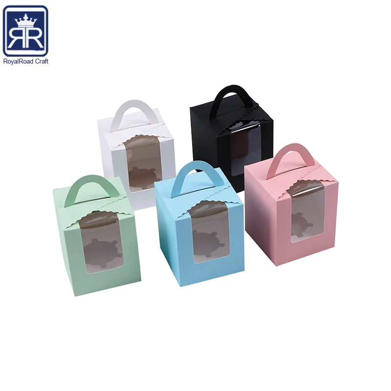 17121618 Size Customized logo clear plastic window cardboard packaging cake box design with handle