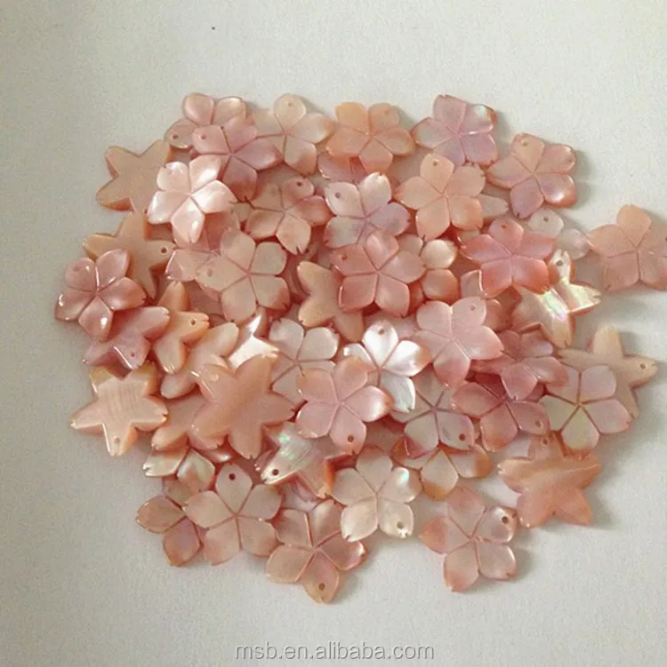 Carving pink flower shape shell inlay blanks