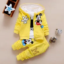 2016 otoño muchachos de los bebés arropa los sistemas lindos de Minnie infantiles trajes de algodón escudo de la camiseta + Pants 3 unids Casual Sport para niños de niño trajes