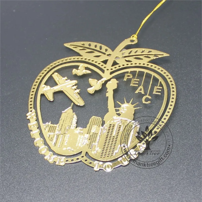 
New hot custom gold plated etched brass ornament for US 