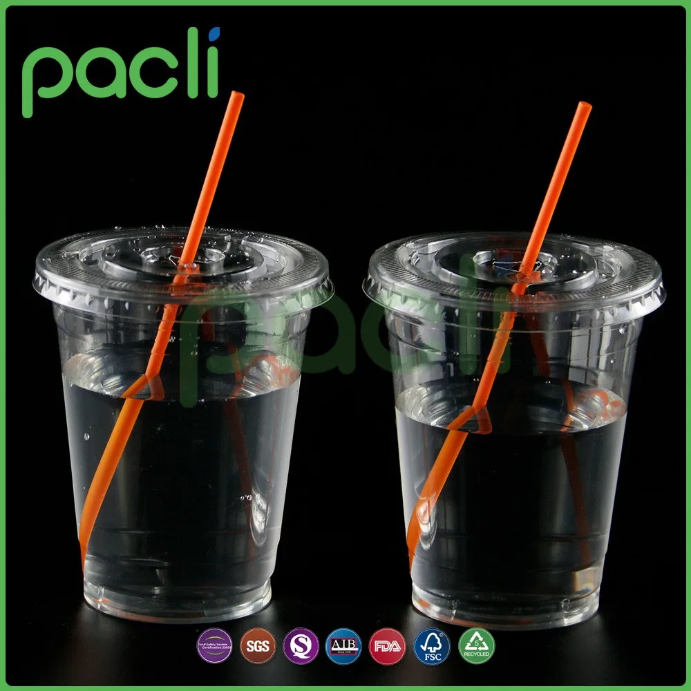 Single-use Crystal Clear PET Plastic Cross Flat Lids With Straw Slot for 12, 16, 20 & 24 oz. Milkshake Cups