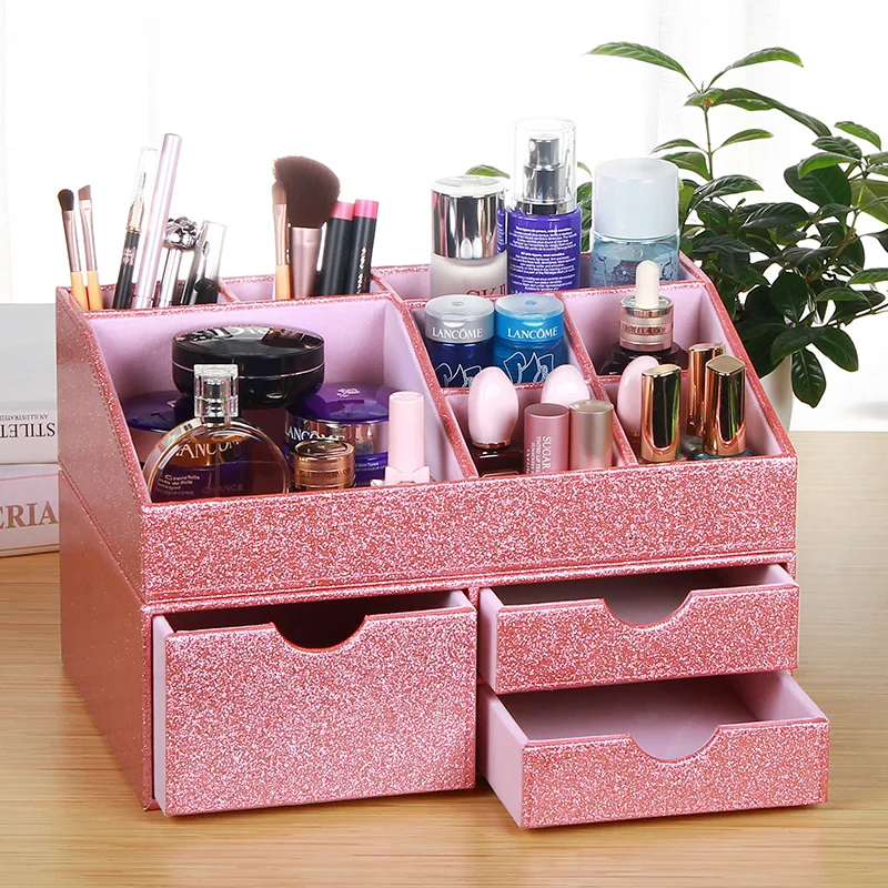 Leather Fancy Cosmetic Organizer Make Up Storage Box make-up skin care organizer for Women