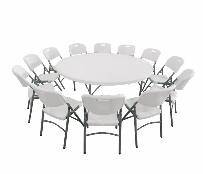 6FT HDPE White Plastic Round Folding Table For Rent