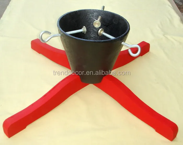 Dia60*60*H21cm Wholesale ECO-friendly Black Or Red Wood Base Cast Iron Christmas Tree Stand