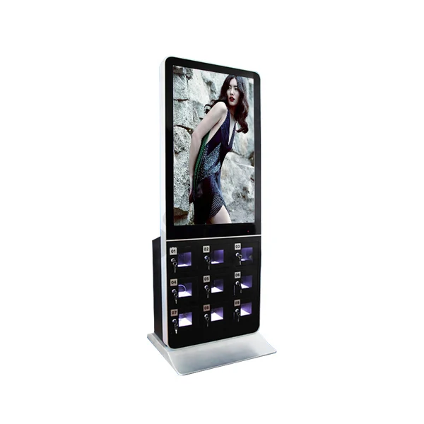 43 55inch floor stand Phone charging digital signage with locker cabinet for hospital or airport.