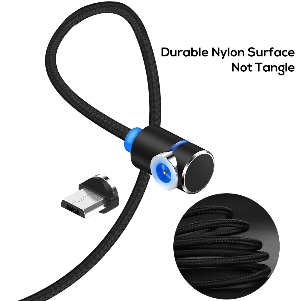 
Free shipping TOPK 2M 90 Degree Nylon Magnetic Micro USB Charger Cable 