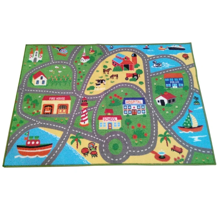 Children Kids Play City Town Village Toy Car Road Rug Free Customized 100% Polyester Chromojet Printing 100% Nylon or Polyester