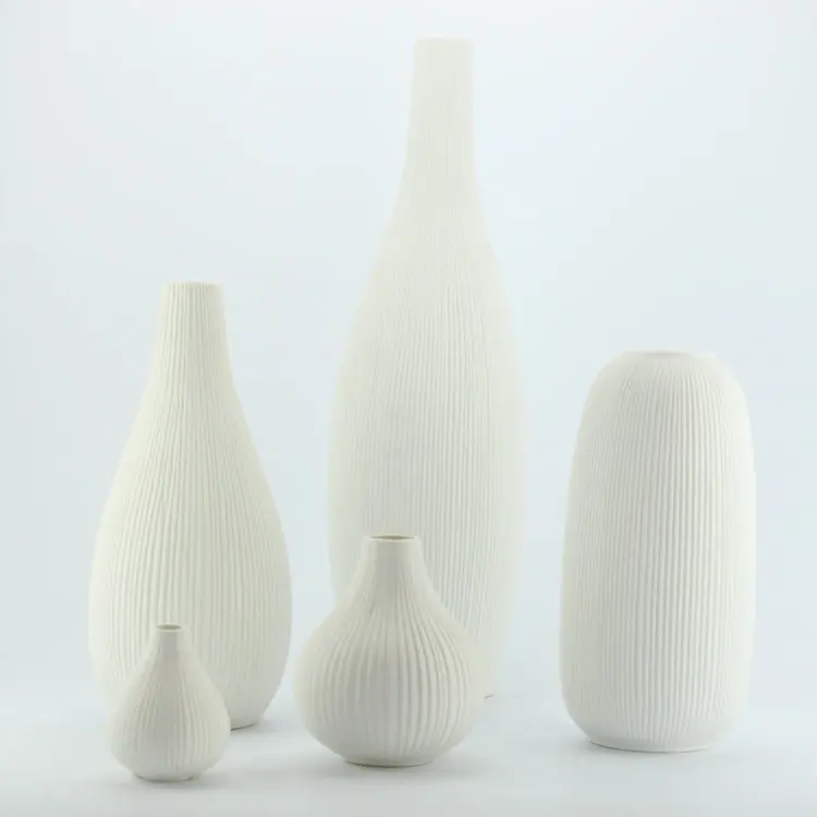 Modern china vases / home goods fine fluted white ceramic vase for table decoration