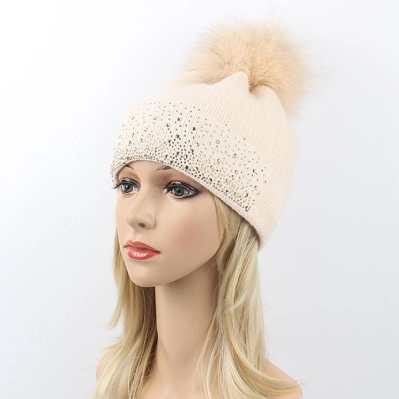 Fashion Knitted Rhinestones Beanie Hat For Women Soft Winter Bling Beanie Hat