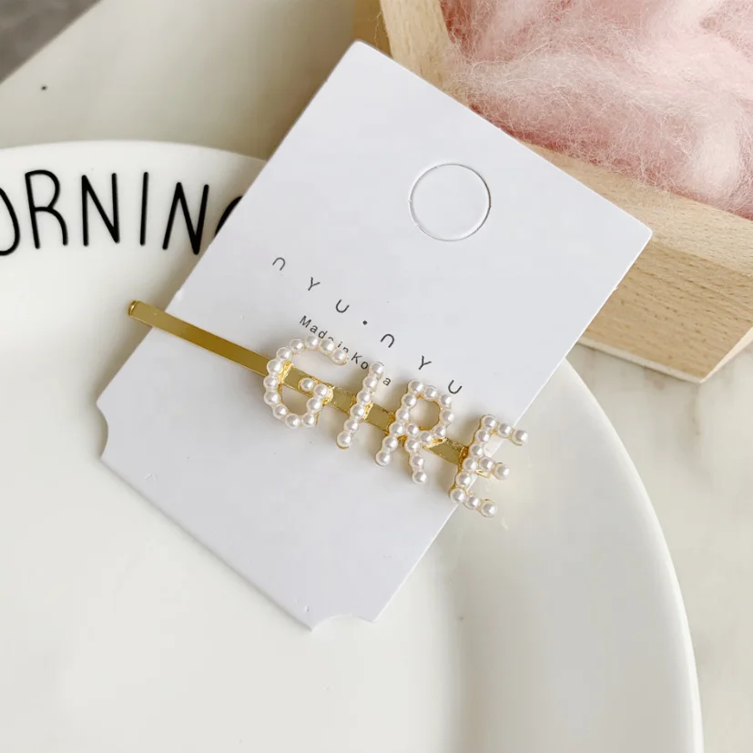 Hot Korean ins pearl hair pin letter hairpin in golden customized letters acceptable