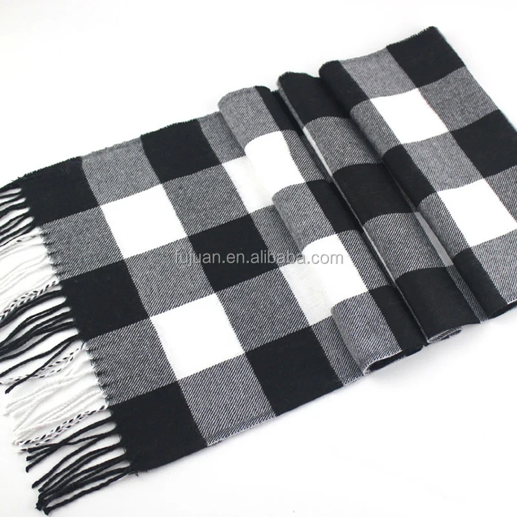 Promotional activities winter good warm yarn dyed knitted fringe simple cashmere acrylic plaid scarf