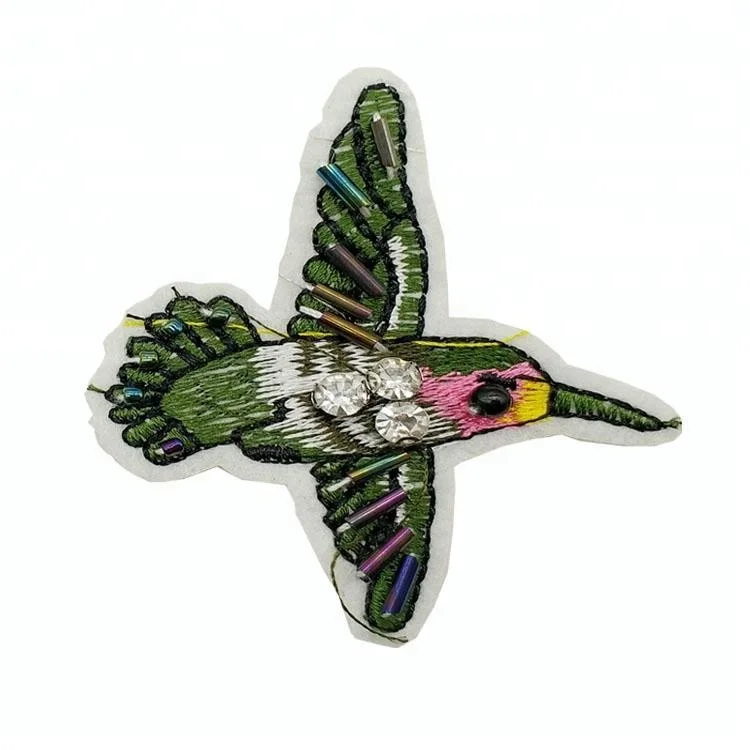 Custom Iron On Red-crowned Crane Sequin Embroidery Patch Sew On Animal Large Sequin Patches For Hoodies