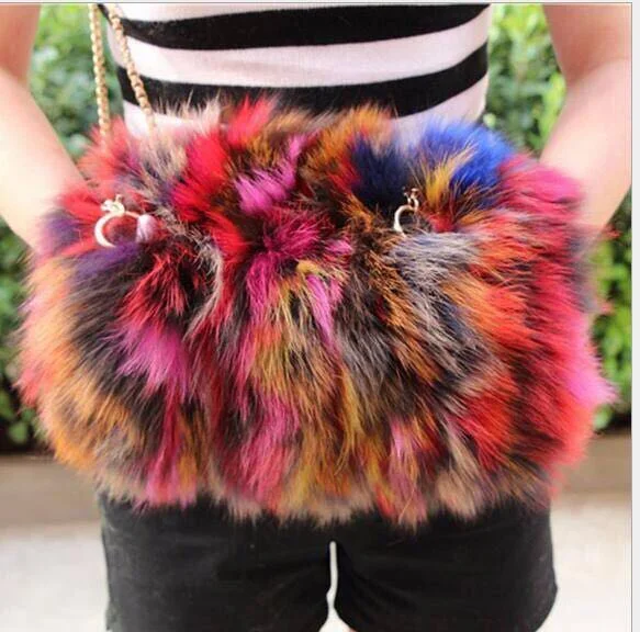 fashion colorful fox fur Hand Warmer muffs/fox fur bags for women