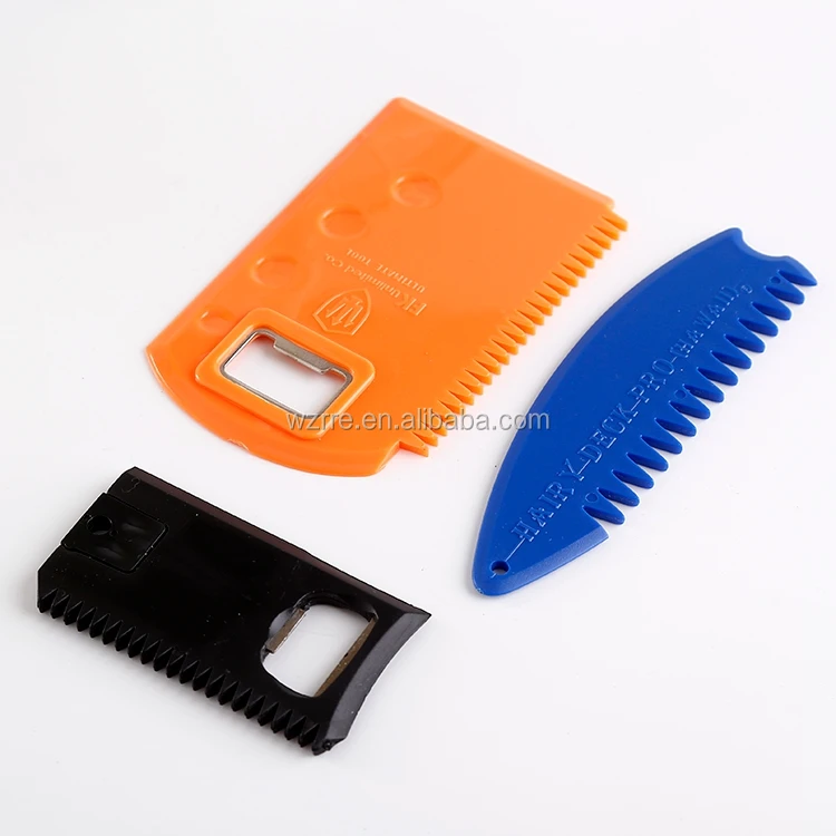 Plastic surfing surfboard wax comb with bottle opener
