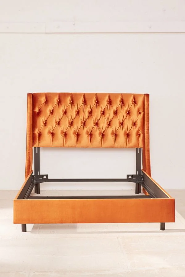 Living Room Furniture Charlotte Velvet Tufted Wingback Bed With Steel Legs