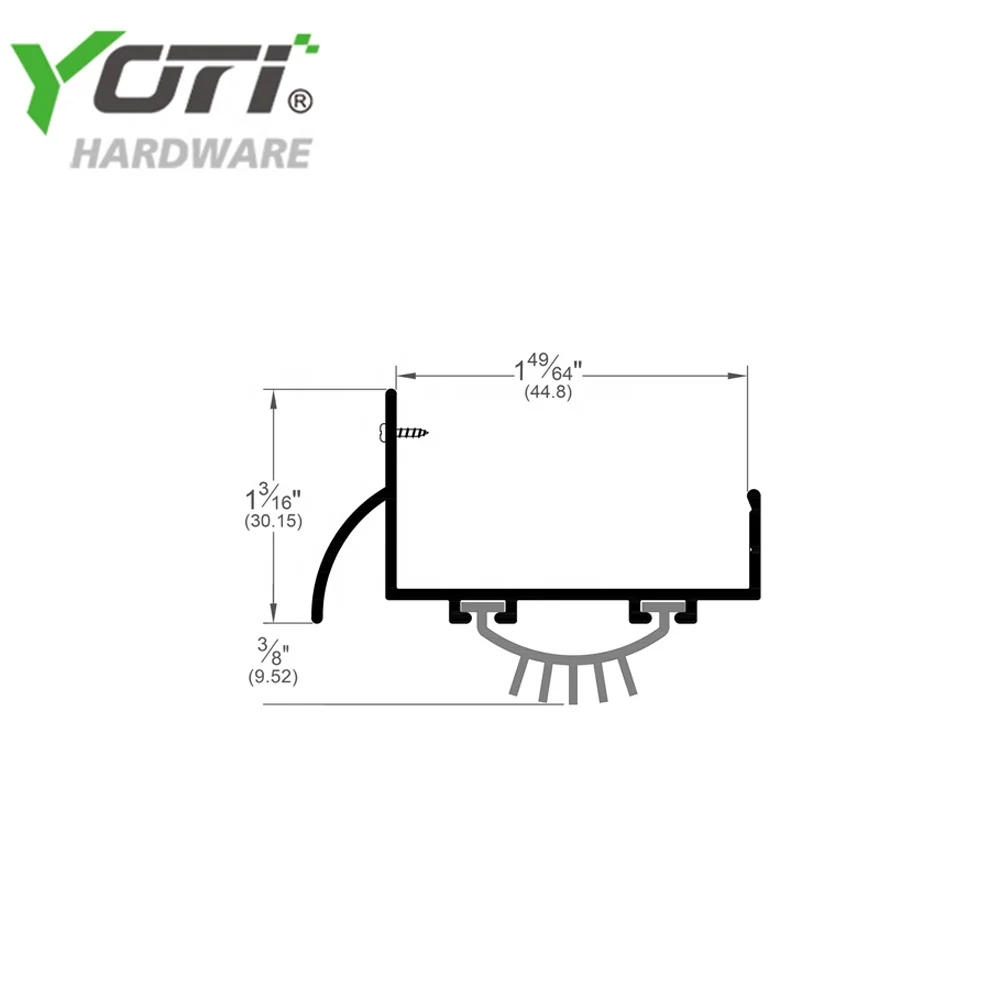 YDS106 Aluminum Door Bottom Shoes with Gray Vinyl Insert U-Type closet door shoe storage seal/Hardware