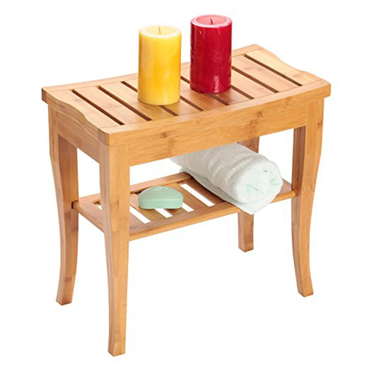 Bamboo Shower Seat Bench with Storage Shelf for Seating