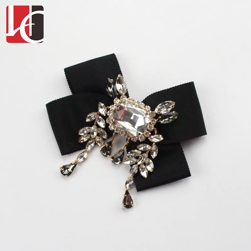 HC-3481 New Design Black Large Rhinestone Bow Brooches for Clothes Accessories