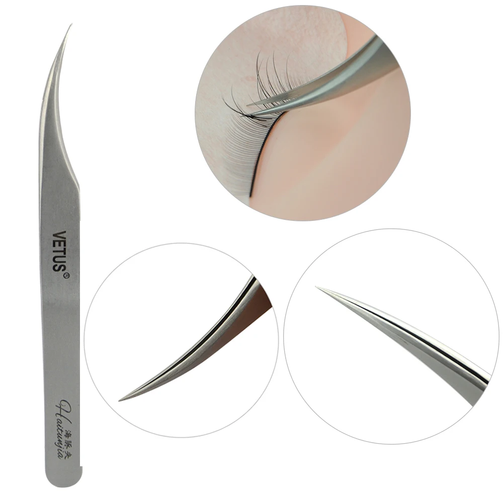 Professional Silver Stainless Steel Eyelash Applicator Eyelash Tweezers Extension Russian Volume Lash Tweezers