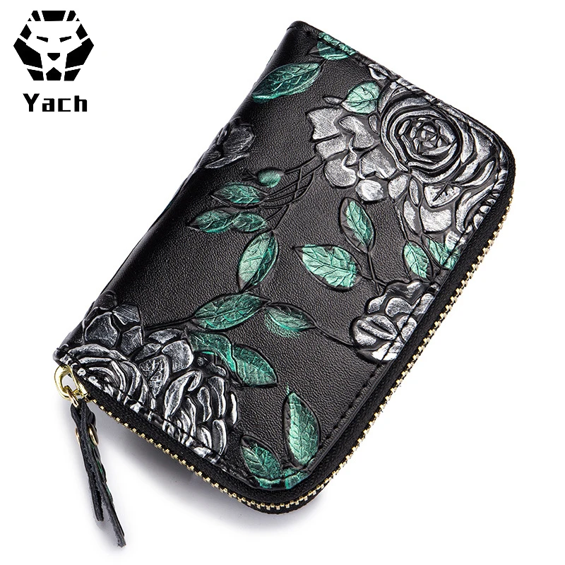 Large capacity handmade leather carving fashion design card holder hand zipper bag women long wallet ladies clutch purse