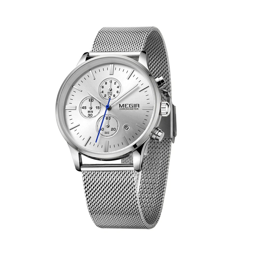 Megir 2011 Couple Watch Stainless Steel Band Water Resistant Quartz Chronograph watch for watches