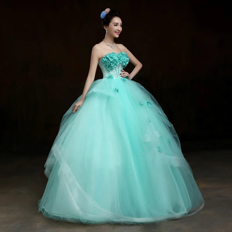 Fashion Lake Green Beading Appliques Dresses Solo Show Adult Performance Bridal Wedding Ball Gowns